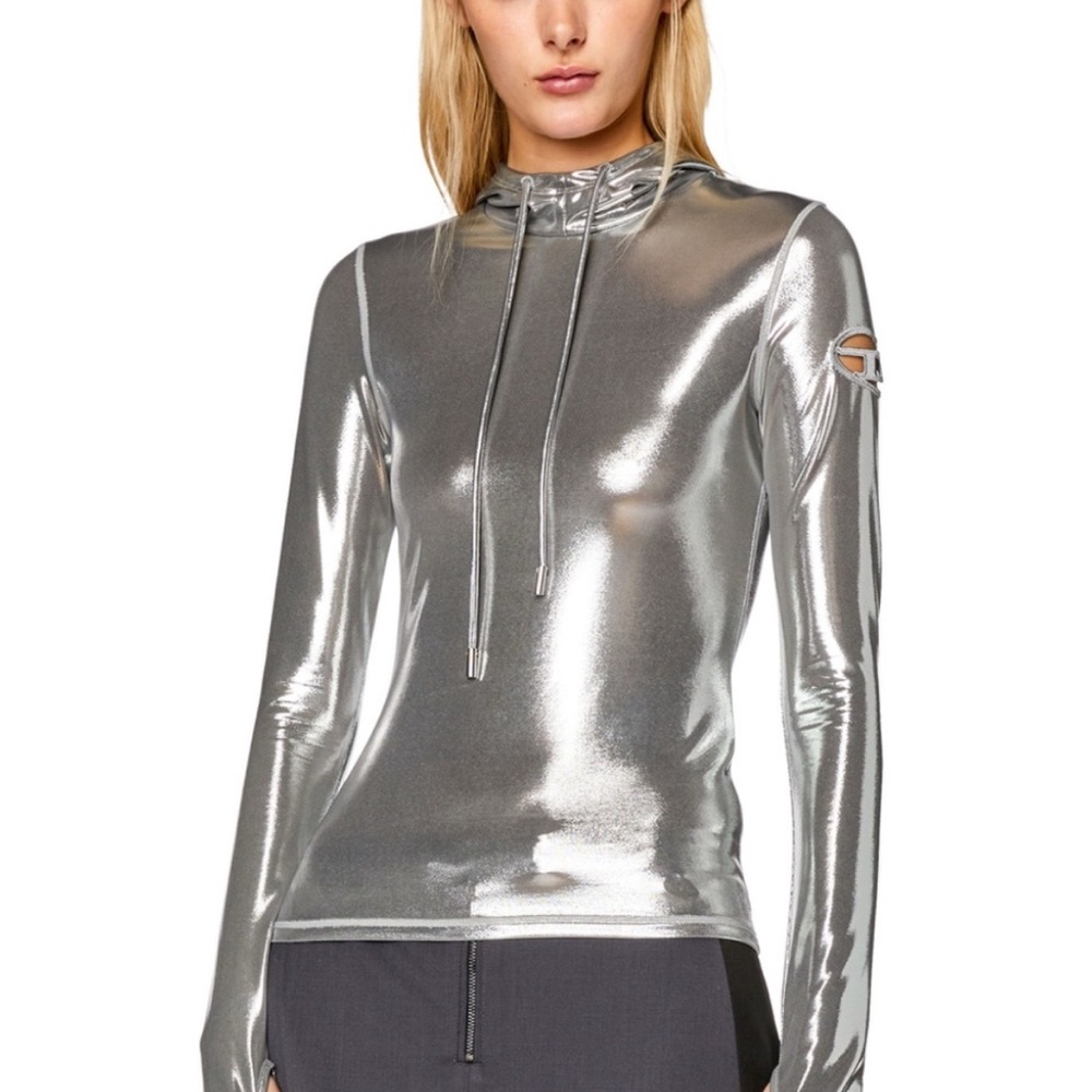 Diesel T-Metal-L1 Metallic Silver Long Sleeve Hoodie